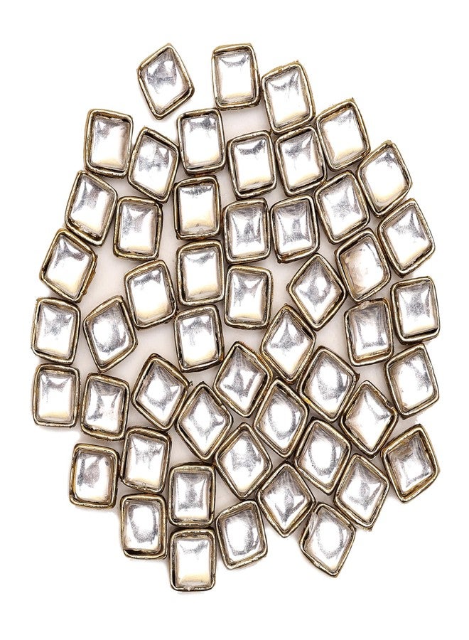 Embroiderymaterial Sew On Beads/Rhinestones/Kundan Stones Mirrors for Craft Work, Embroidery Work, Jewellery Work, Aari Work, Maggam Work etc (Square Shape, Silver Color, 8MM, 50 Pieces) - Image 1
